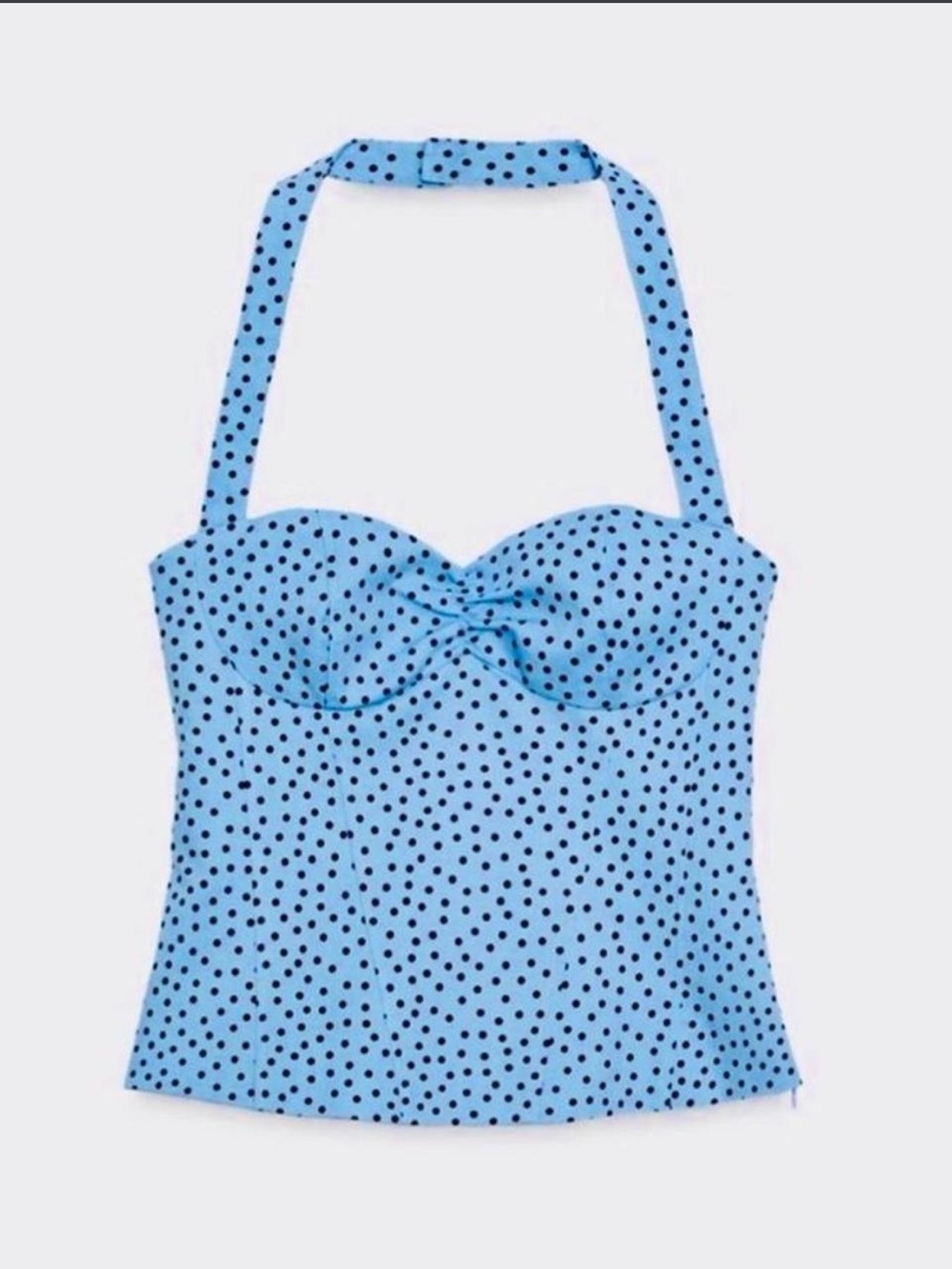 Zara light blue and navy polka dot halter top size small
